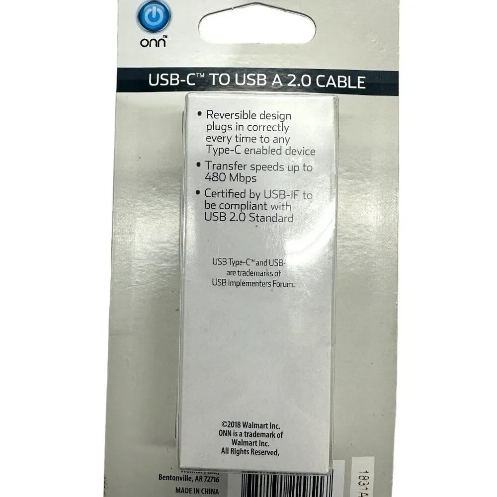 Onn USB-C to USB 2.0 Cable (3 ft)